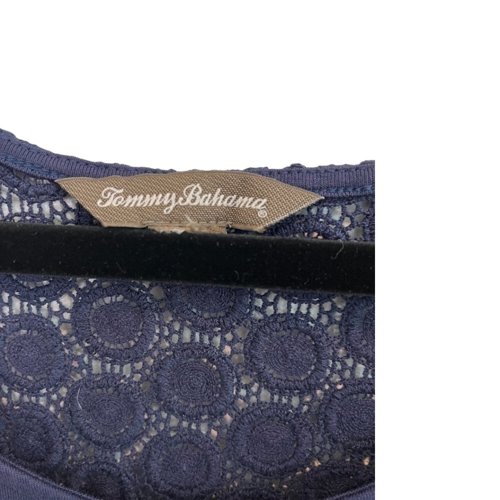 Tommy Bahama Navy Blue Short Sleeve Crochet Embellished T-Shirt Dress - Picture 2 of 3